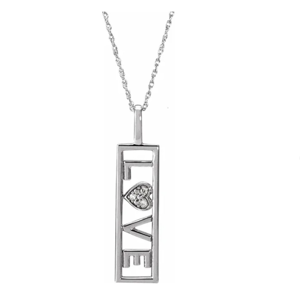 L❤️VE Necklace with diamonds in Sterling Silver .02 CTW Natural Diamond Love 18”